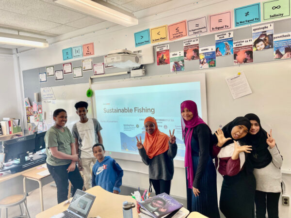 Spruce Avenue Junior High doing a presentation on sustainable fishing.