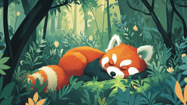 Artistic portrayal of a Red Fox napping in its natural habitat.
