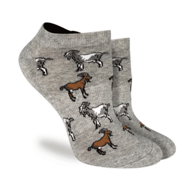 Image of women's grey ankle socks with goats on them from Good Luck Sock