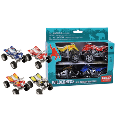 Image of 4 Pack of plastic animal themed atv toys from Wild Republic