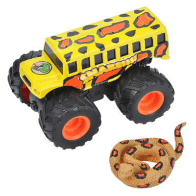 Image of animal print truck and small rubber snake toy from Wild Republic