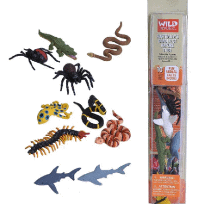 Deadly Australian animals in a Bright orange tube