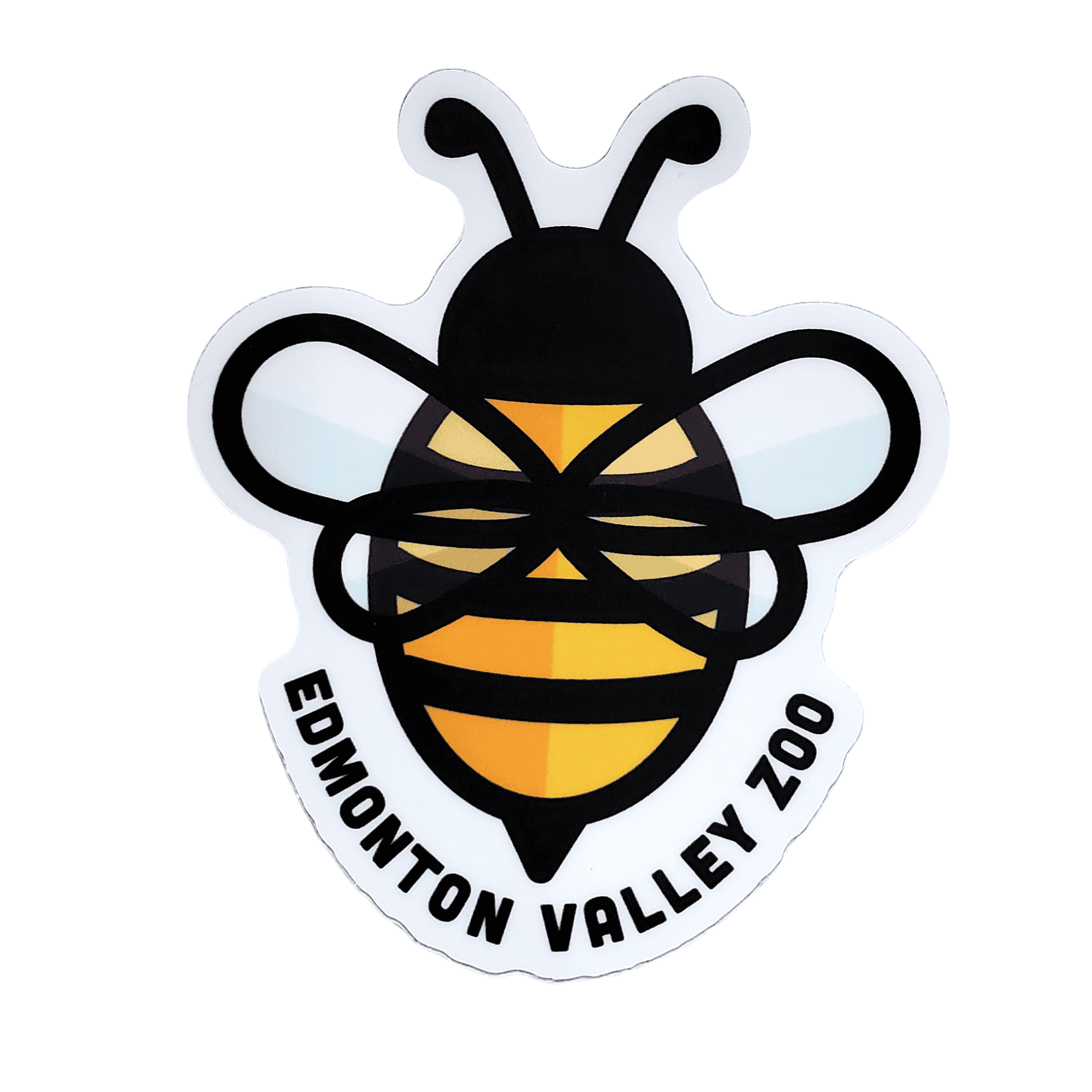 Image of a bee with Edmonton Valley Zoo underneath, made by stickers northwest