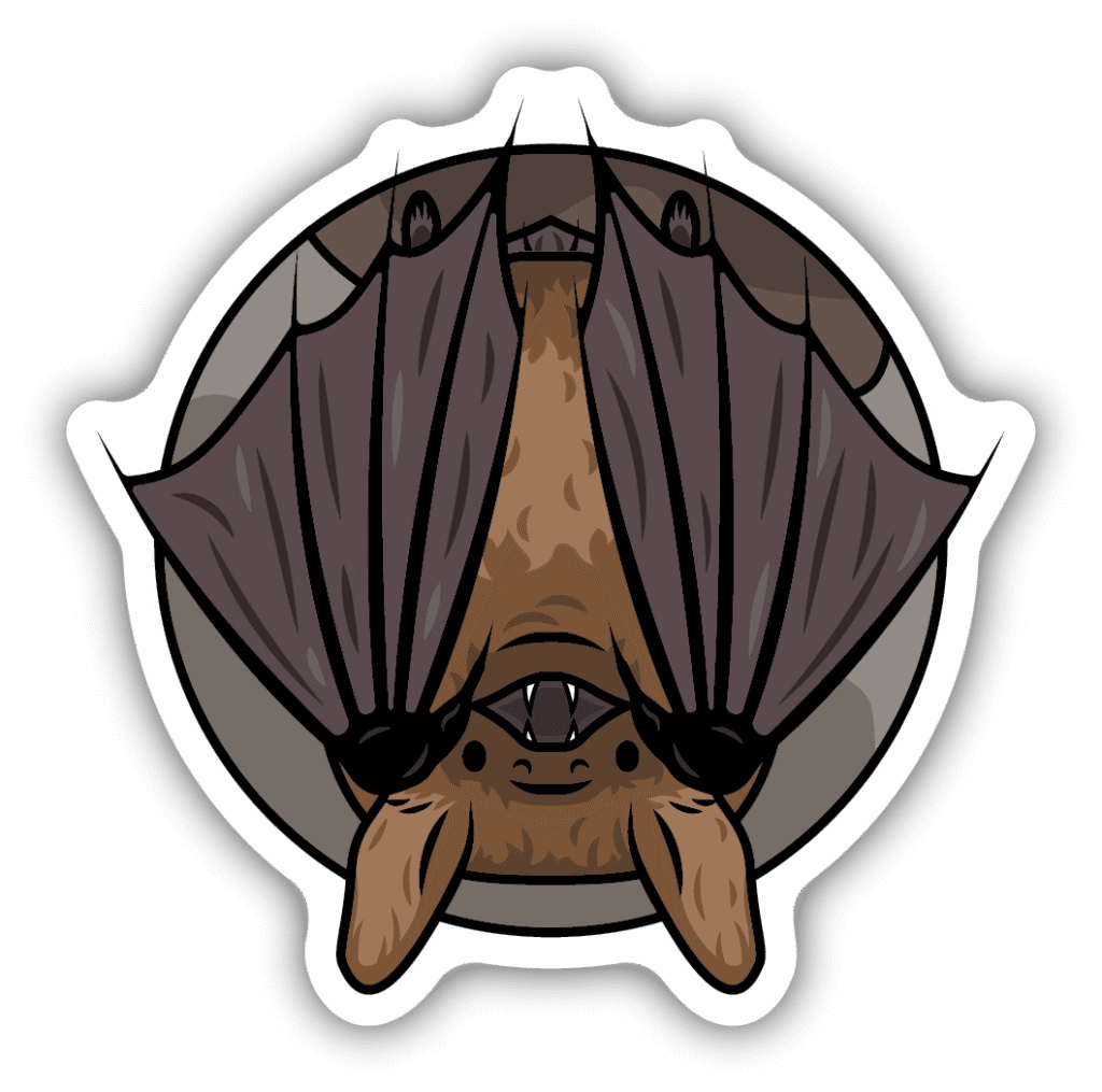 Image of a cave bat hanging upside down, made by stickers northwest
