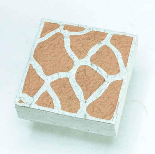 Image of paper scratch pad made out of poo with giraffe print on the front