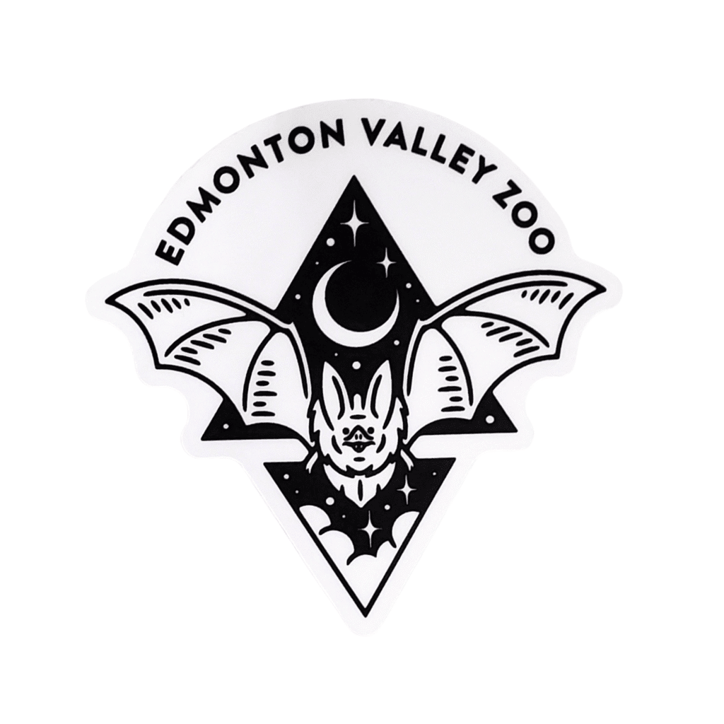 Gone Batty Image of a bat flying in the night with Edmonton Valley Zoo above, made by stickers northwest