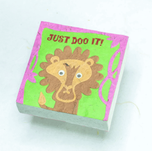 Image of a poo paper scratch pad with a lion on it saying just doo it