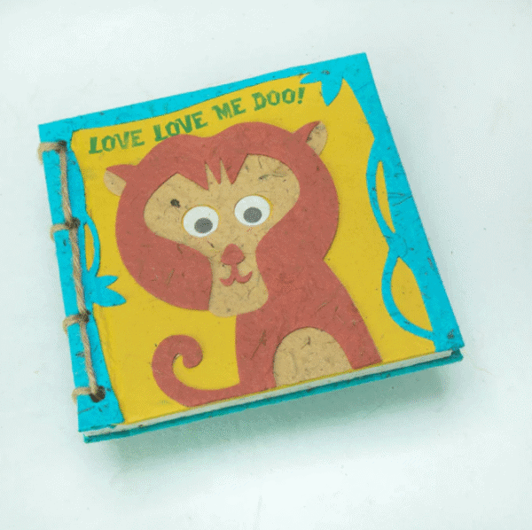 Image of a poo paper journal with a monkey on it saying love love me doo