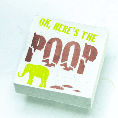 Image of paper scratch pad made out of poo with ok, here's the poop written on the front