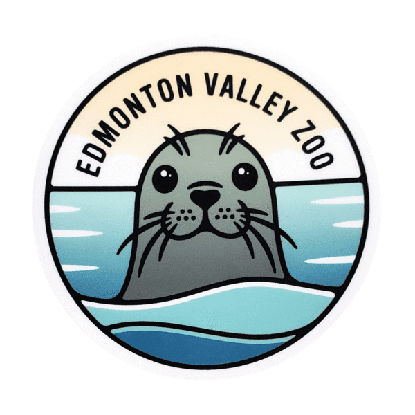 Image of a seal peaking out of the water with Edmonton Valley Zoo above, made by stickers northwest