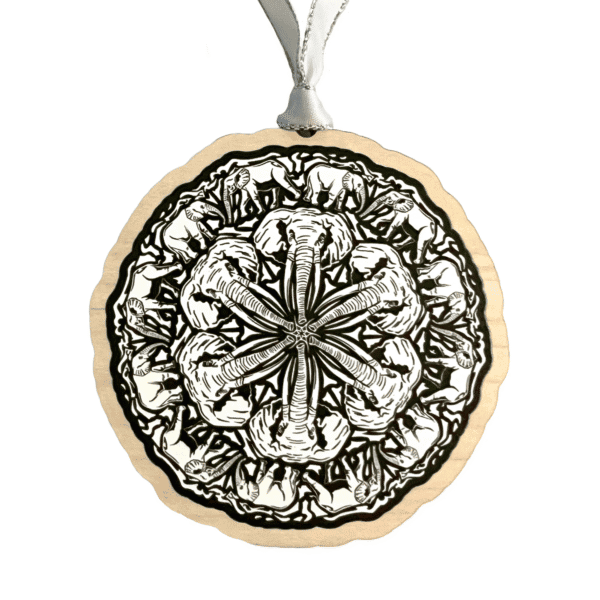 Image of a elephant Zooflake ornament with a snowflake design made of elephants