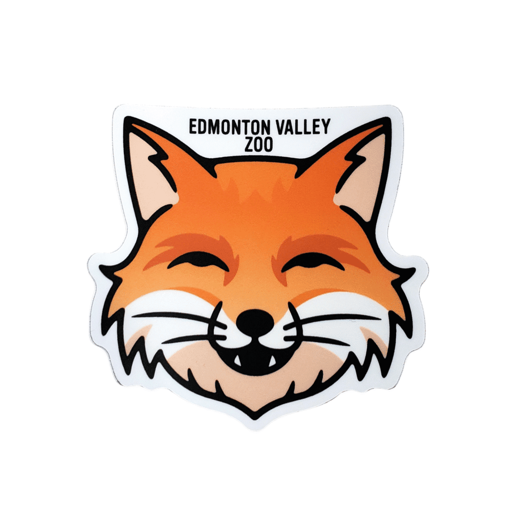 Image of a fox face with Edmonton Valley Zoo above, made by stickers northwest