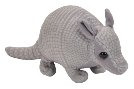 Image of a grey armadillo plush toy.