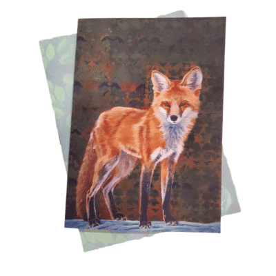 Image of greeting card featuring an artistic image of a red fox.