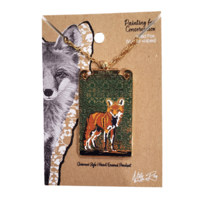 Image of an enamel red fox pendant by artist Misty Ring.