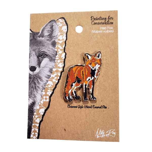 Image of a red fox enamel pin.
