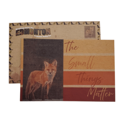 Image of a wood postcard featuring fox artwork by Misty Ring.
