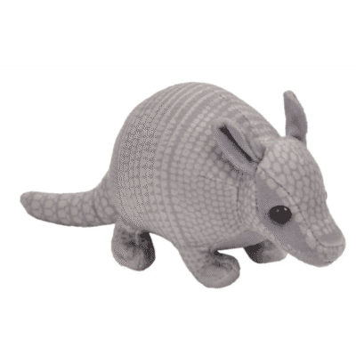 Image of a grey plush armadillo toy.