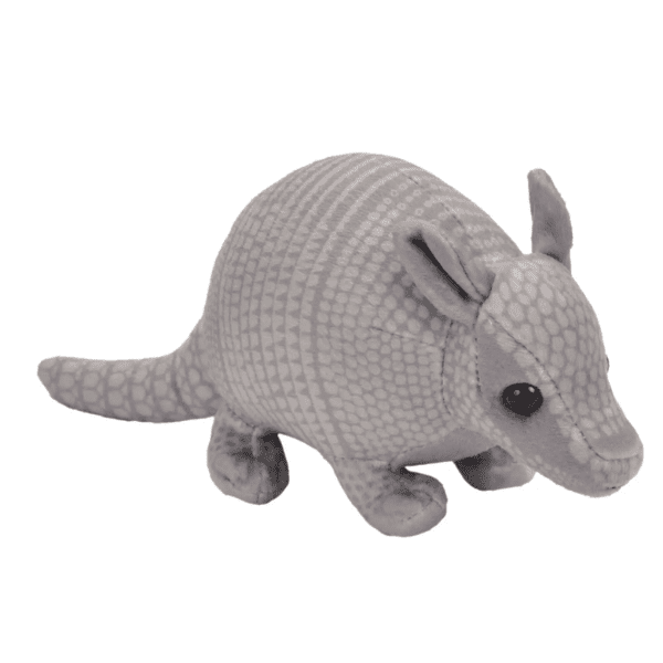 Image of a grey plush armadillo toy.