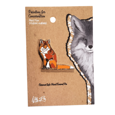 Image of an artistic red fox enamel pin by artist MistyRing.