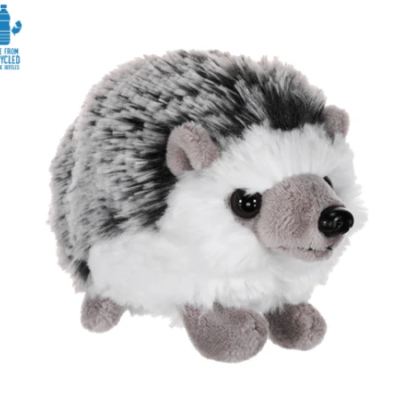 Image of white and grey hedgehog plush toy.
