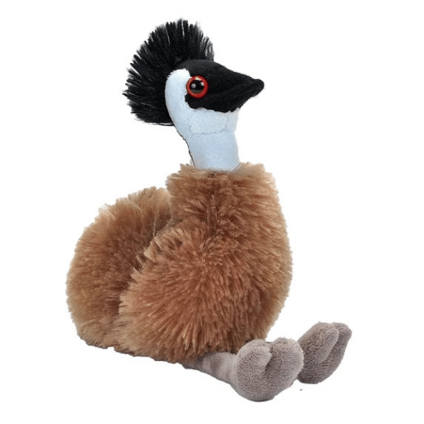 Image of brown and white stuffed plush toy emu.