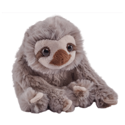 Image of grey sloth plush toy.