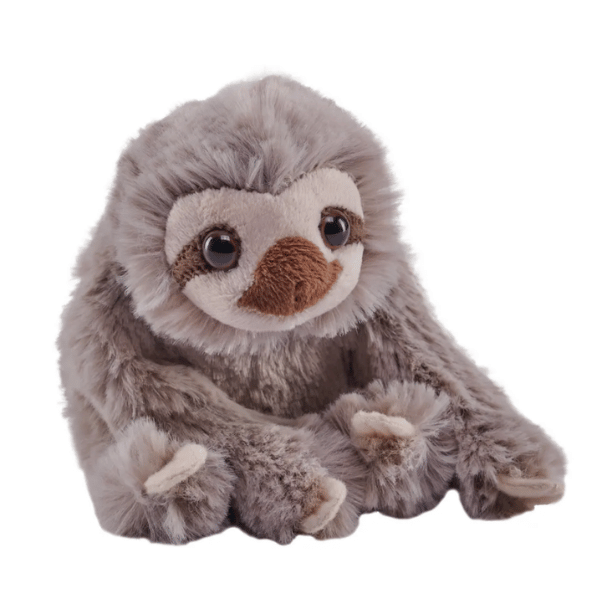 Image of grey sloth plush toy.