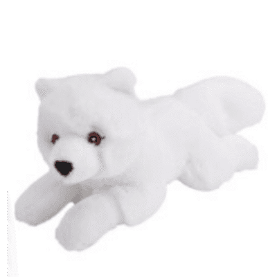 Image of white Arctic fox plush toy.