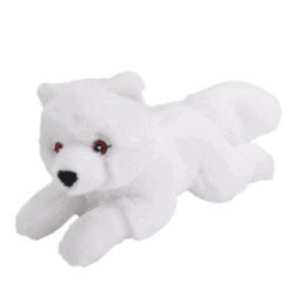 Image of white Arctic fox plush toy.