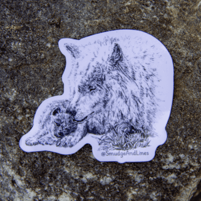 Tundra and pup Sticker (white background with black drawing) by local artist SmudgeAndLines
