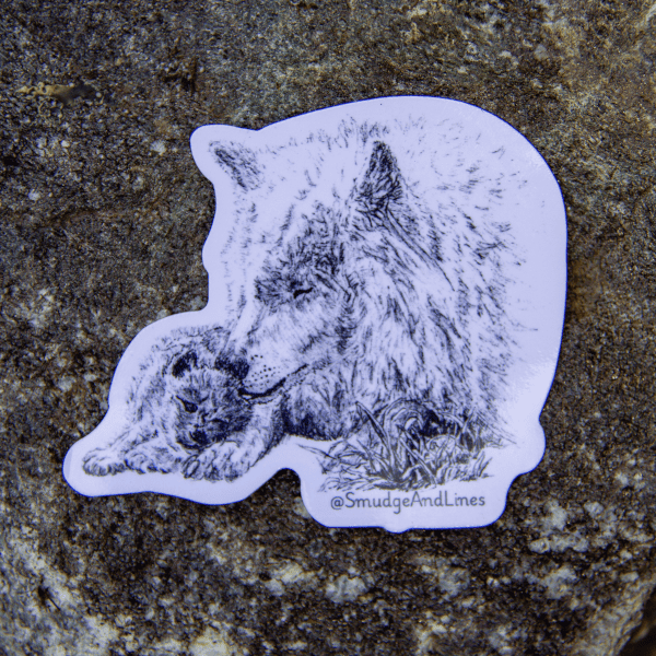 Tundra and pup Sticker (white background with black drawing) by local artist SmudgeAndLines